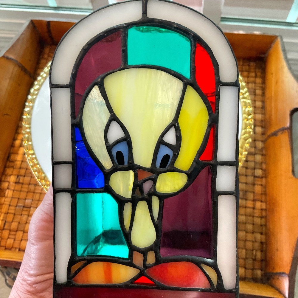 VTG Tweety Bird Stained Glass Box Container Made by Warner Bros 1996